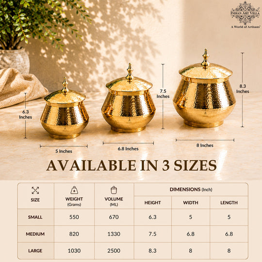 Brass Hammered Design Handi & Inside Tin Lining With Lid