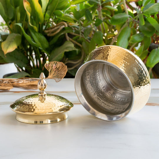 Brass Hammered Design Handi & Inside Tin Lining With Lid