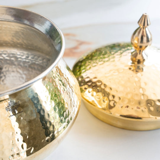 Brass Hammered Design Handi & Inside Tin Lining With Lid