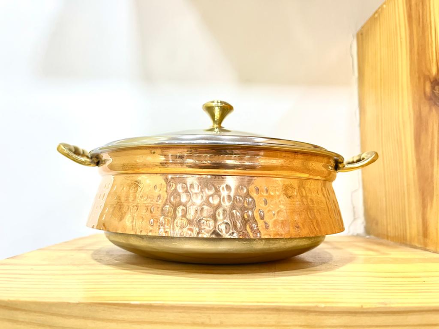 Indian Art Villa Steel Copper Handi/Casserole Bowl With Induction Bottom & Brass Knob and Handle, Cookware, Serveware, Tableware, Dinnerweare