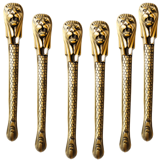 Brass-Finished Aluminum Door Handle with Lion Head Design