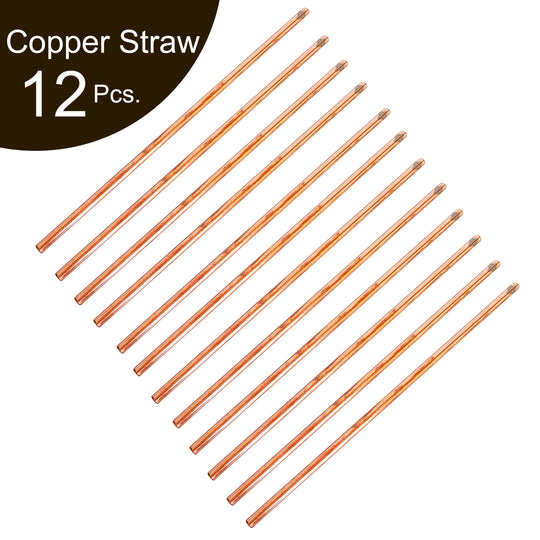Pure copper plain design straight solid straw front view — Indian Art Villa