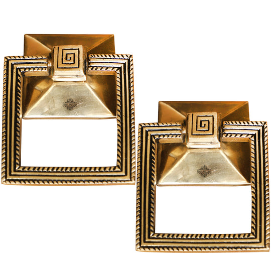 Pure Brass Door Knob With Square Design & Antique Touch, Decor Item For Home, Hotel & Restaurants, Size- 6x11.43 cm