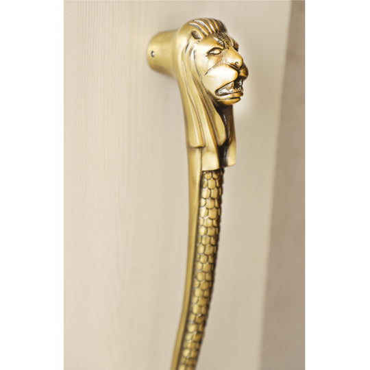Brass-Finished Aluminum Door Handle with Lion Head Design