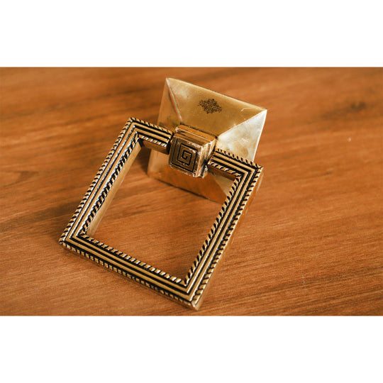 Pure Brass Door Knob With Square Design & Antique Touch, Decor Item For Home, Hotel & Restaurants, Size- 6x11.43 cm