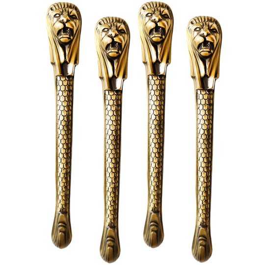 Brass-Finished Aluminum Door Handle with Lion Head Design