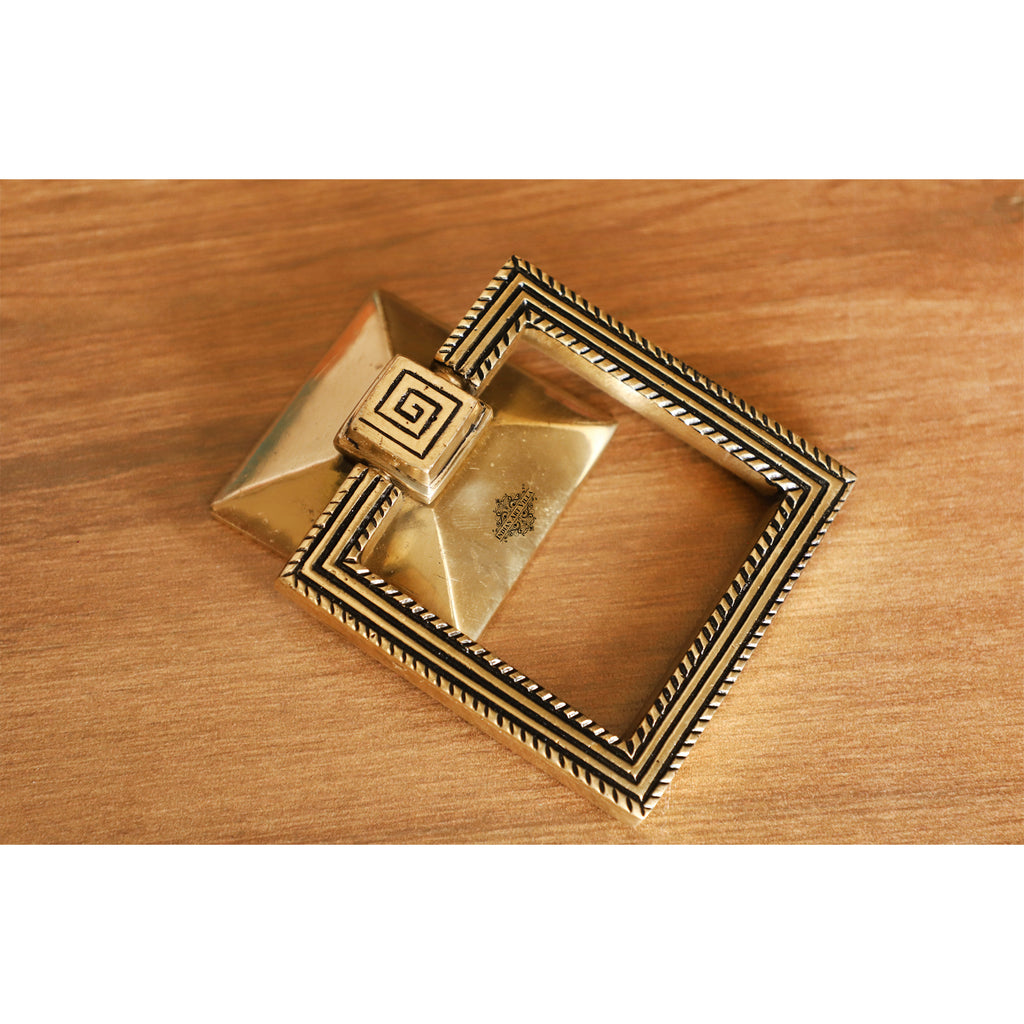 Indian Art Villa Pure Brass Door Knob With Square Design & Antique Touch, Decor Item For Home, Hotel & Restaurants, Size- 6x4.5 Inches