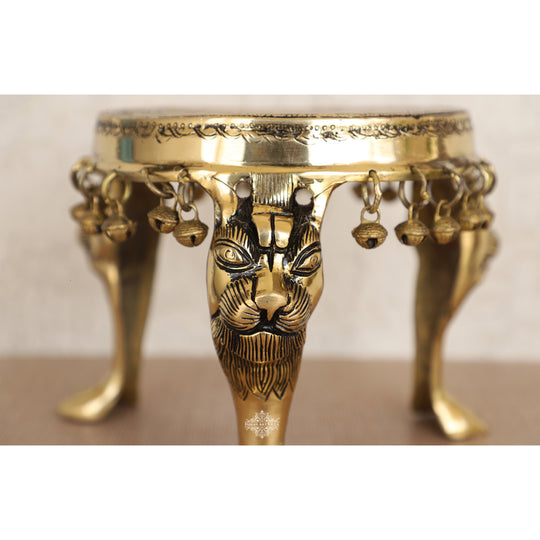 Brass Chakra embossed Chowki antique finish lifestyle — Indian Art Villa