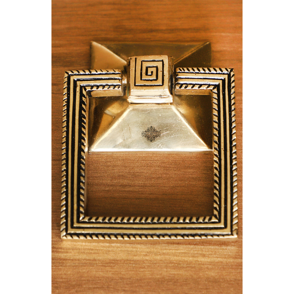 Indian Art Villa Pure Brass Door Knob With Square Design & Antique Touch, Decor Item For Home, Hotel & Restaurants, Size- 6x4.5 Inches