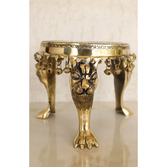 Brass Chakra embossed Chowki antique finish close-up — Indian Art Villa