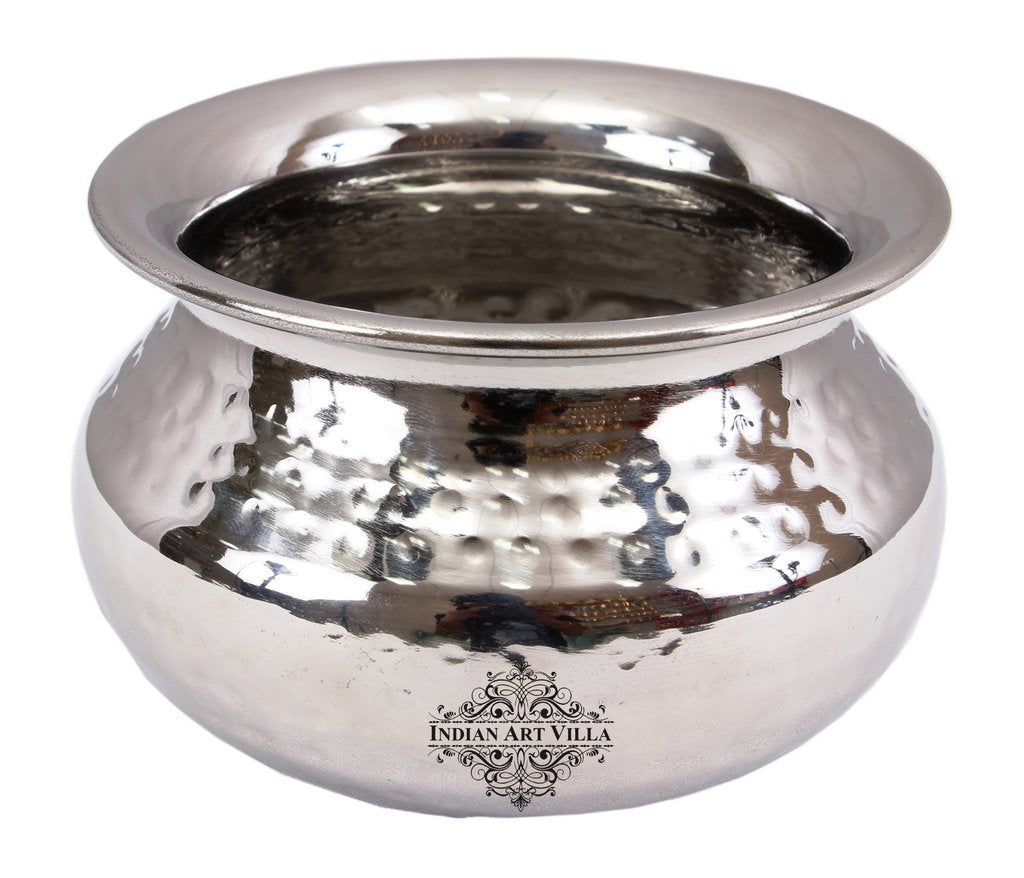 INDIAN ART VILLA Steel Hammered Design Punjabi Handi Bowl - 400 ML