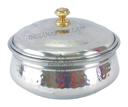 Handmade Pure Steel Hammered Design Handi Bowl or Lid with Brass Knob- 1000 ML