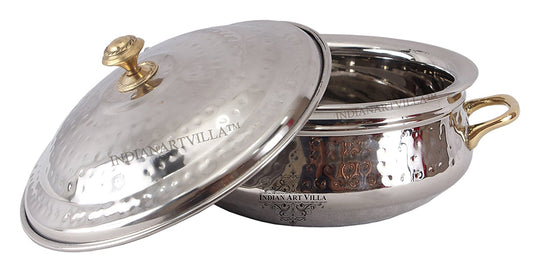 Steel Hammered Design Handi Brass Handle with Steel Lid|1000 ML