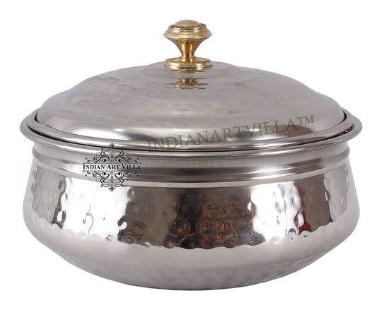 Steel Hammered Design Handi Bowl with Lid - 1000 ML