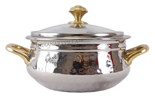 Hammered Steel Handi With Glass Lid & Brass Handle Elegant And Durable Handi- Perfect For Serving 450 ML