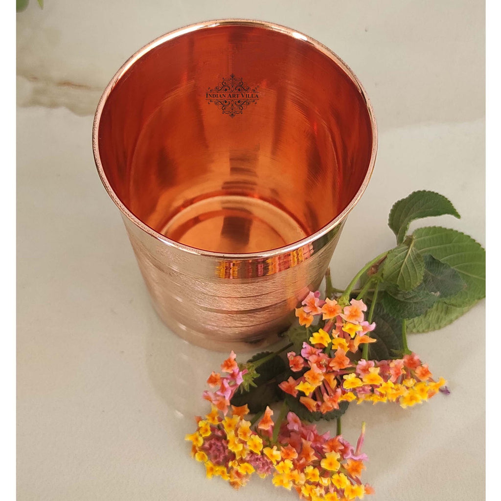 INDIAN ART VILLA Set of 1Pure Copper Jug / Pitcher 1200 ML & 1 Glass Tumbler 300 ML | Storage Serving Water Home Hotel Restaurant Benefit Yoga Ayurveda