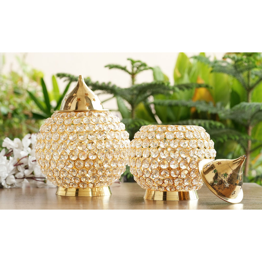 Indian Art Villa Pure Brass Diya, Crystal Matka Design, Oil Lamp For pooja Diwali