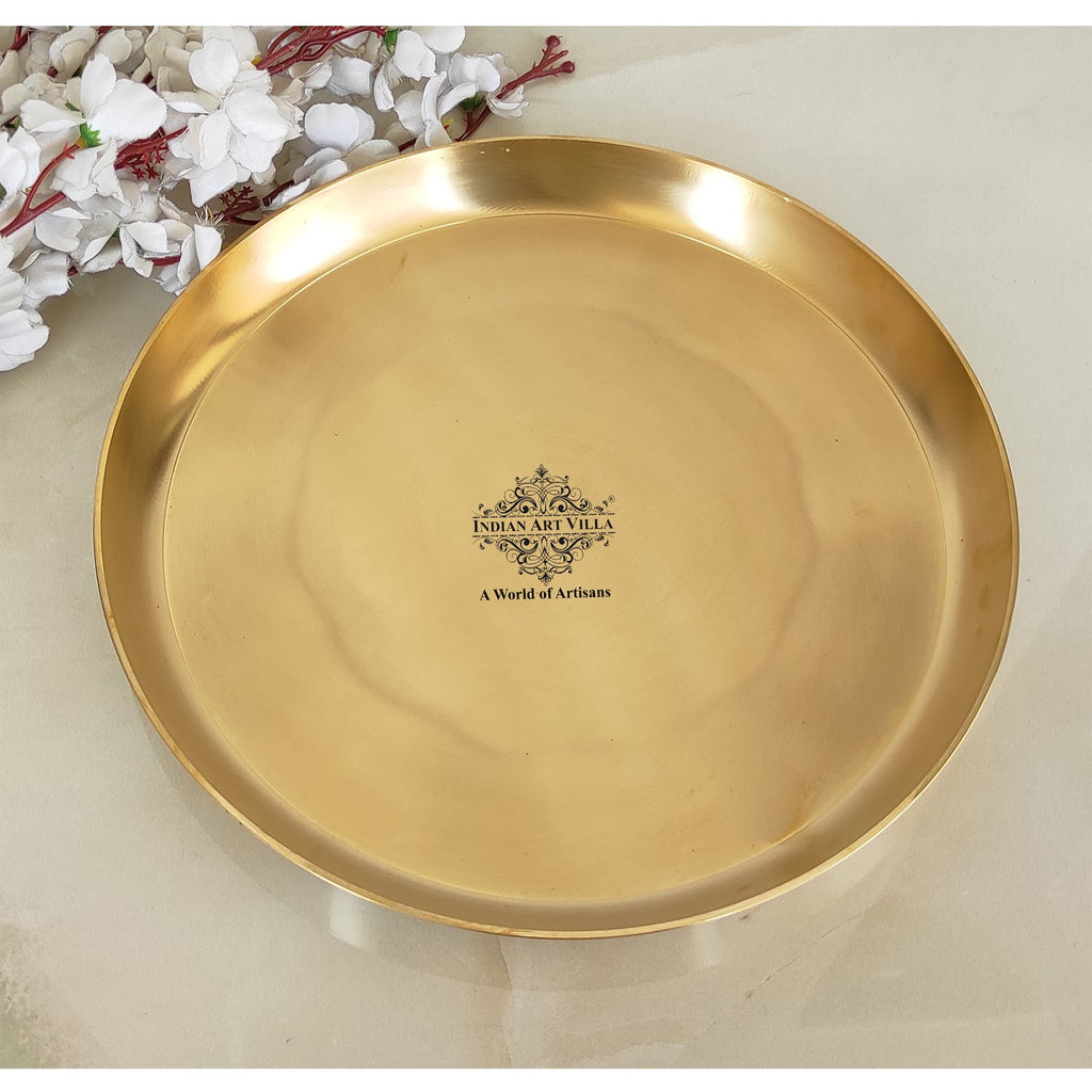 Indian Art Villa Pure Brass Thali, Matt Finish Design, Sarveware, Dinnerware Plate