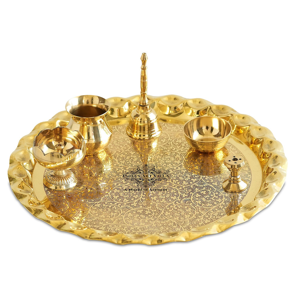 Indian Art Villa Pooja Thali Set, Embossed Design, Gold Plated Decorative