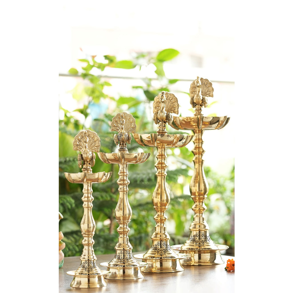 Indian Art Villa Brass Stand Pillar Diya, Peacock Design, Pooja, Home Decor & Diwali Gift Item