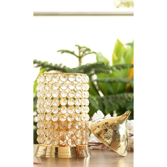 brass crystal diya