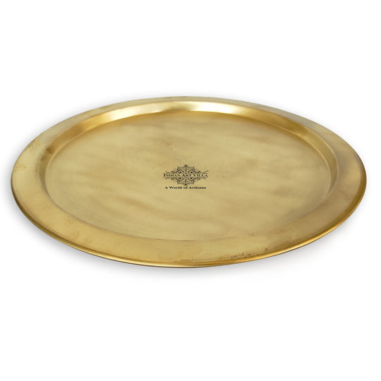Smooth matt finish pure brass thali designed by Indian Art Villa with traditional round form and clean surface work