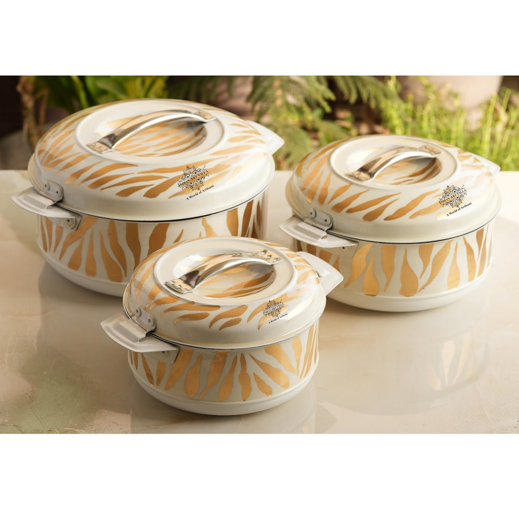 Indian Art Villa Stainless Steel Tiger Print Design Casserole with Handle Set of - 3 (Small + Medium + Large)