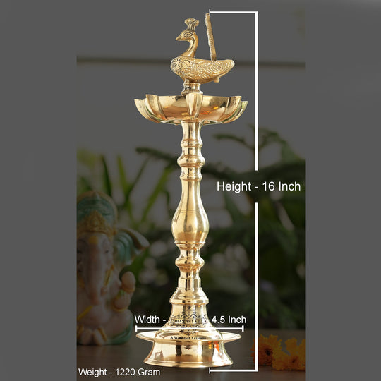 Brass Stand Pillar Diya, Peacock Design, Pooja, Home Decor & Diwali Gift Item