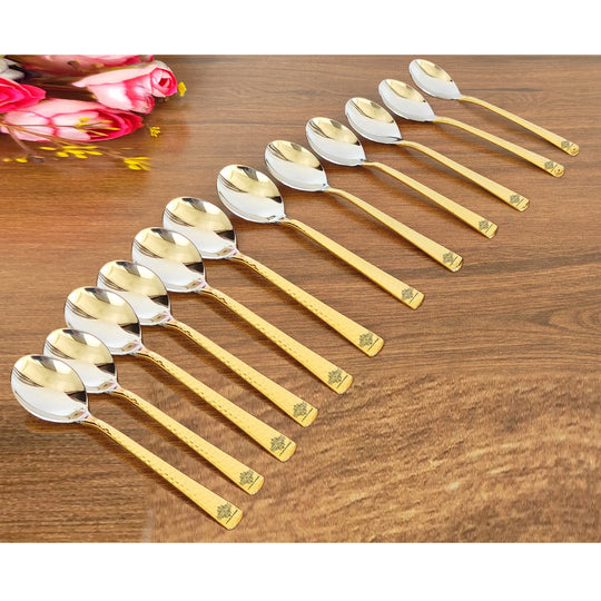 Steel Brass Dessert Spoon, Hammered Design, Elegant and Durable Cutlery for Cakes, Pies, and Ice Cream -