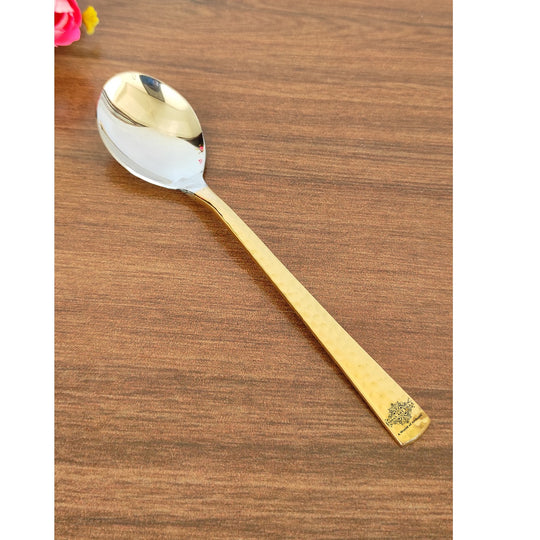 Steel Brass Dessert Spoon, Hammered Design, Elegant and Durable Cutlery for Cakes, Pies, and Ice Cream -