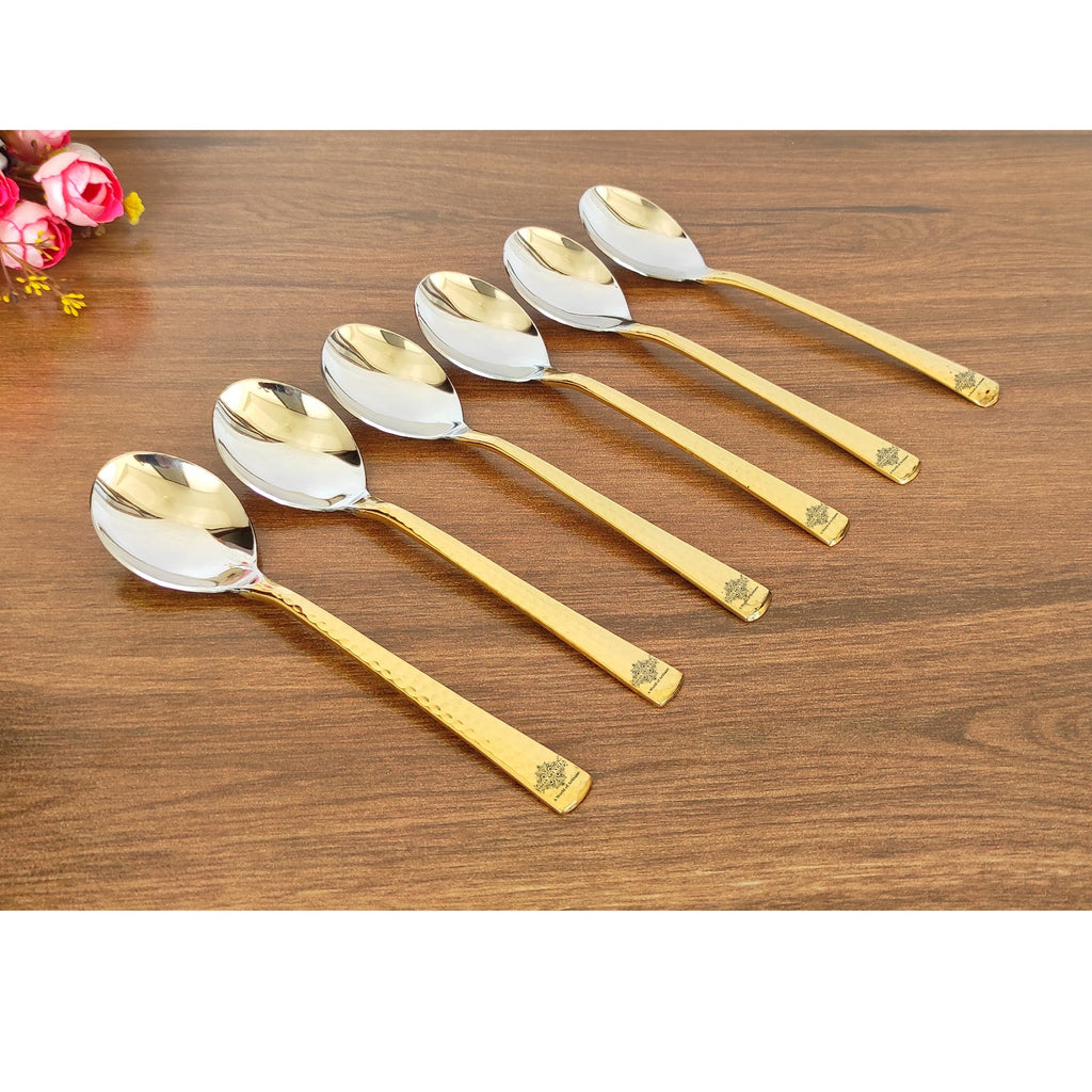 Indian Art Villa Steel Brass Dessert Spoon, Hammered Design, Elegant and Durable Cutlery for Cakes, Pies, and Ice Cream -