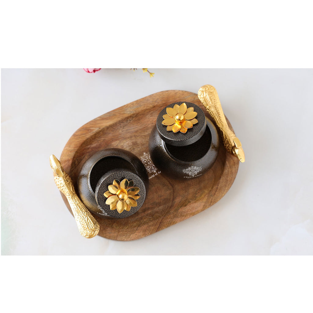 Indian Art Villa Peacock Design Dry Fruit Container Set with Tray, 2 Brown Boxes & 1 Wooden Tray, Diwali & Marriage Gift, Multipurpose Chocolate Box