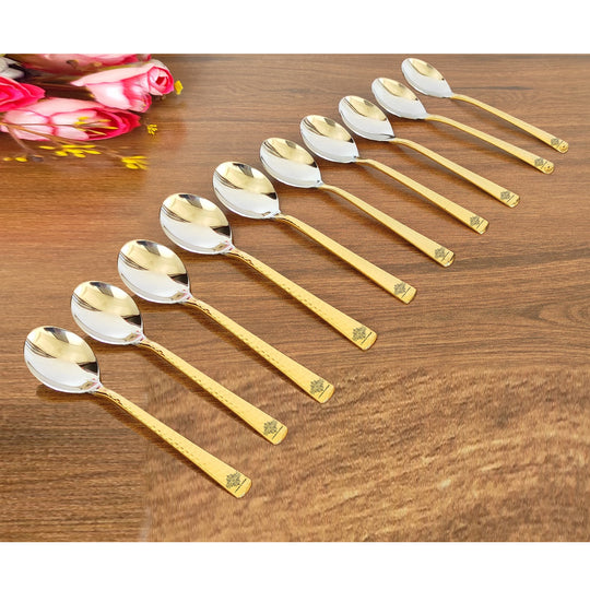 Steel Brass Dessert Spoon, Hammered Design, Elegant and Durable Cutlery for Cakes, Pies, and Ice Cream -