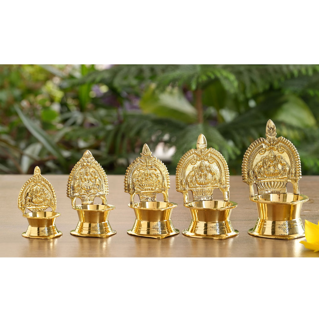 Indian Art Villa Brass Laxmi Idol Diya Oil Lamp, Handmade Deepak for Puja, Diwali Festival, and Home Decoration