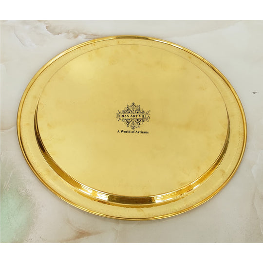 Pure brass serving Thali plate angle view — Indian Art Villa