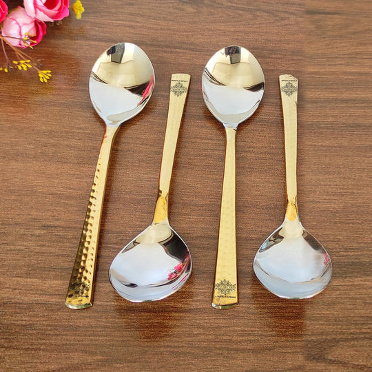 Steel Brass Dessert Spoon, Hammered Design, Elegant and Durable Cutlery for Cakes, Pies, and Ice Cream -