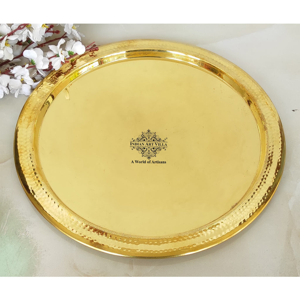 Indian Art Villa Brass Hammered Serving Plate, Tableware, Serveware