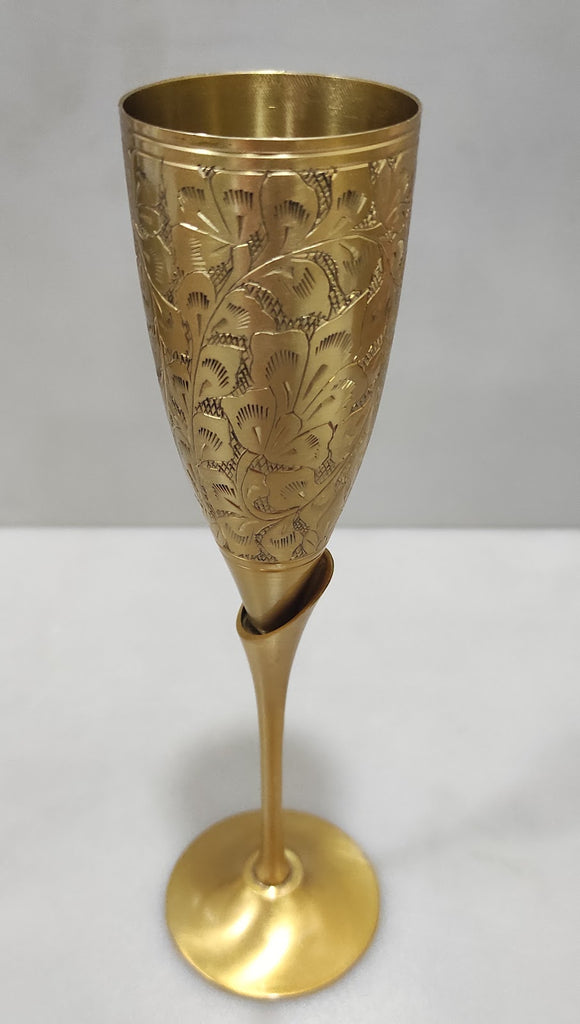 INDIAN ART VILLA Brass Embossed Design Flute Champagne Glass, Volume- 170 ML
