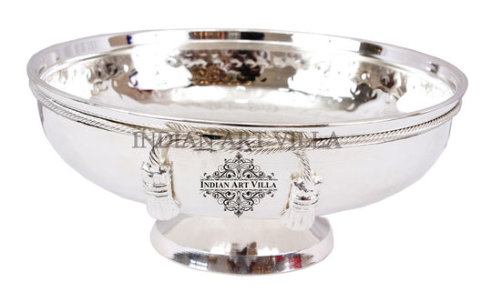 Silver plated M hammered design bowl 500 ML top view — Indian Art Villa