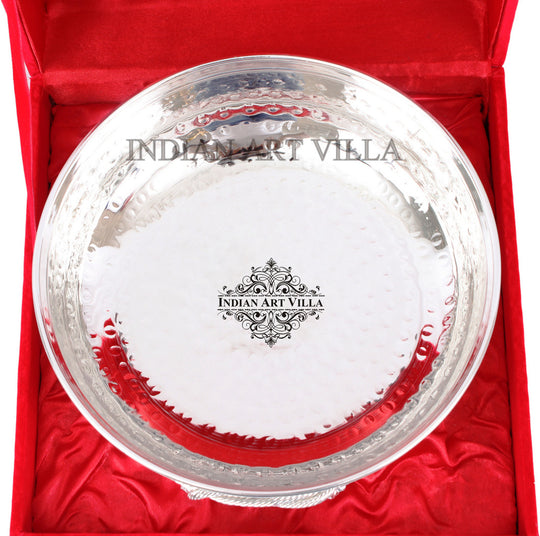 Silver plated M hammered design bowl 500 ML side view — Indian Art Villa