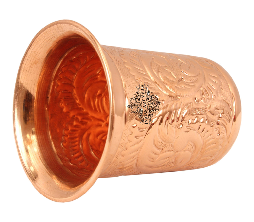 Indian Art Villa Copper Designer Curved Glass Tumbler 350 ML