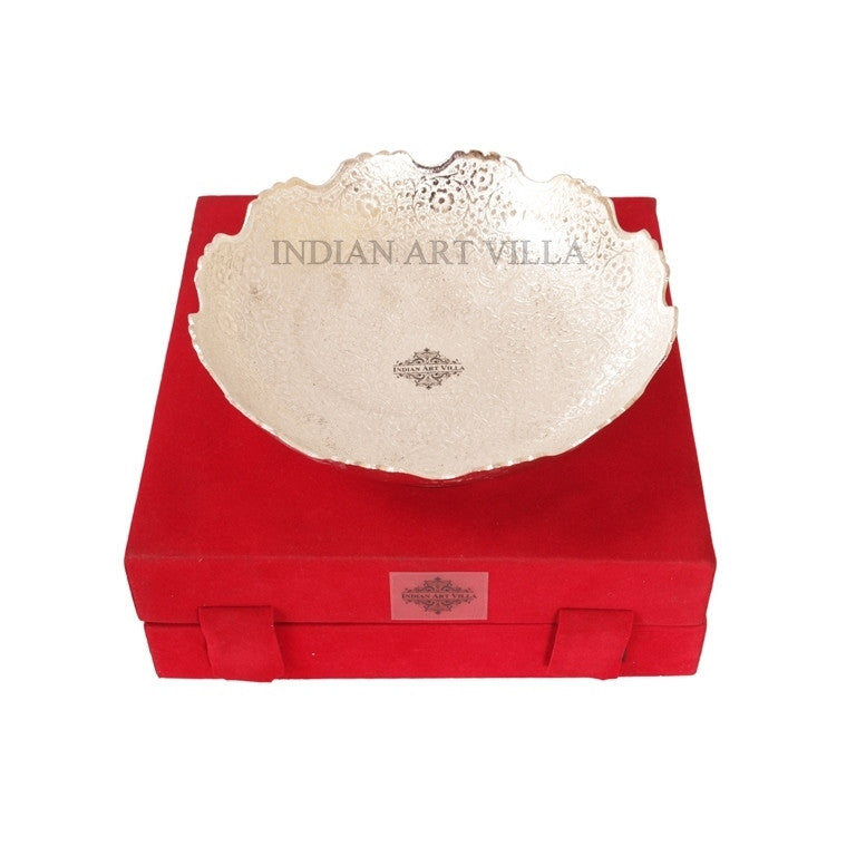 Indian Art Villa Handmade High Quality Silver Plated Round Design Deep Dish Bowl comes with Red/Blue velevt gift Packing box - Dry Fruits Tableware Decorative Gift Item