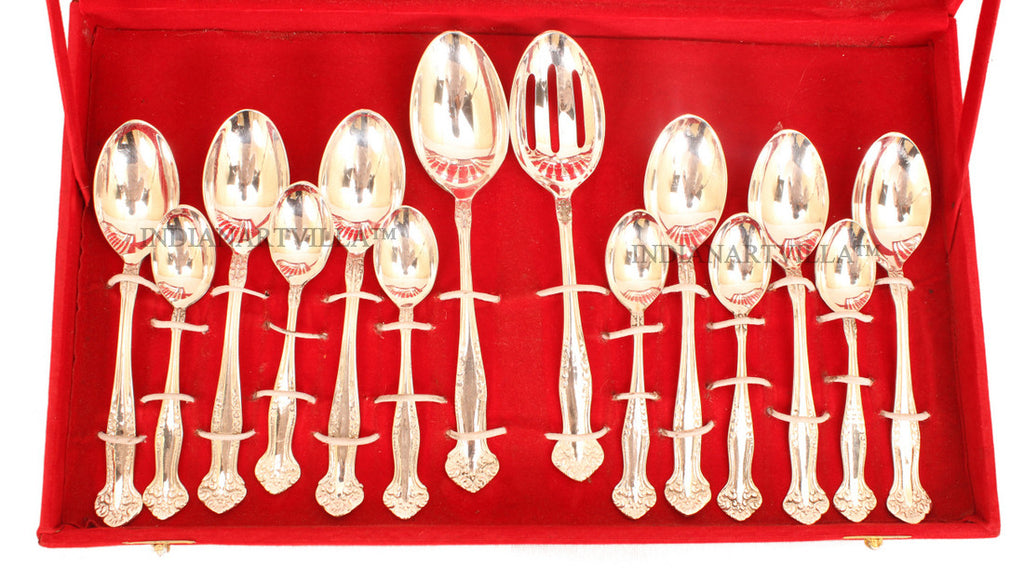 Indian Art Villa Pure Silver Plated Cutlery Designer Set of 27 Pieces