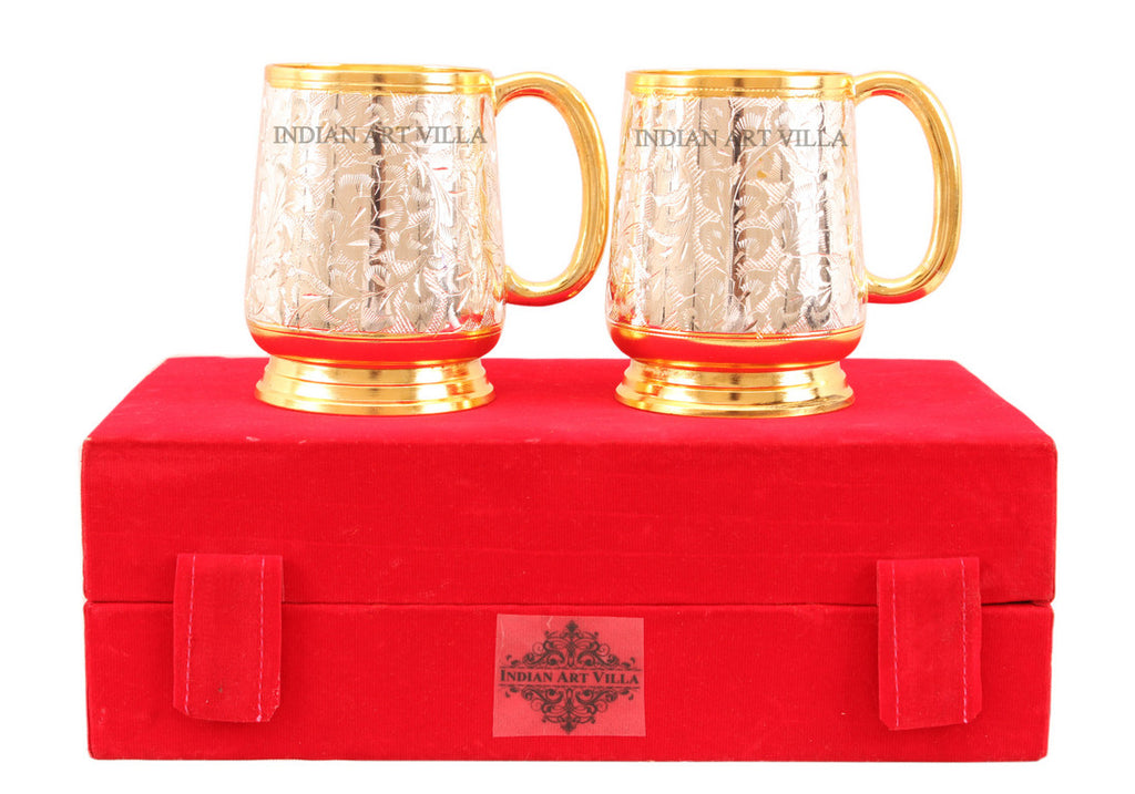 Indian Art Villa Silver Plated Gold Polish Set of 2 Beer Mug