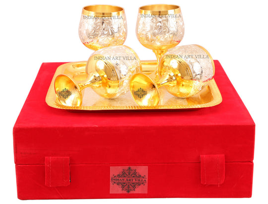 Silver Plated Gold Polish 4 Wine Glass & 1 Square Tray