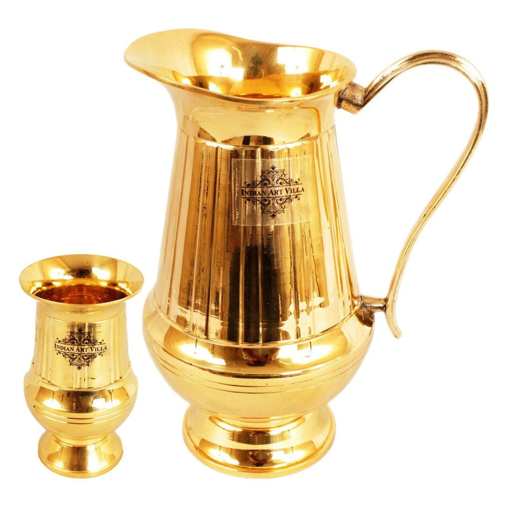 Brass Vertical Lining Set of 1 Jug 1100 ML with 1 Glass 250 ML
