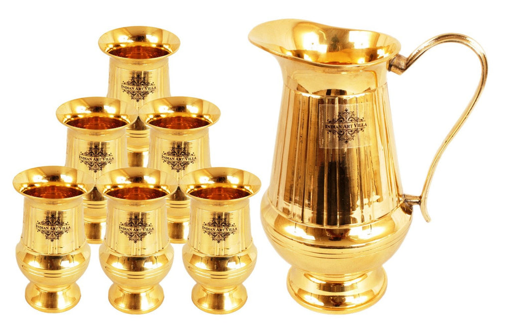 Brass Vertical Lining Set of 1 Jug 1100 ML & 6 Glass 250 ML each