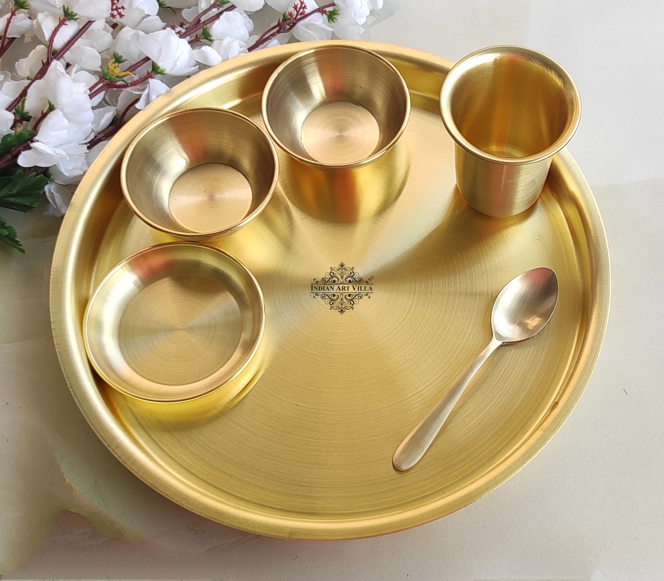 Buy INDIAN ART VILLA Pure Brass Matt Finish 6 Pieces Dinner Set / Thali  Set, Dinnerware, Tableware Online - Indian Art Villa