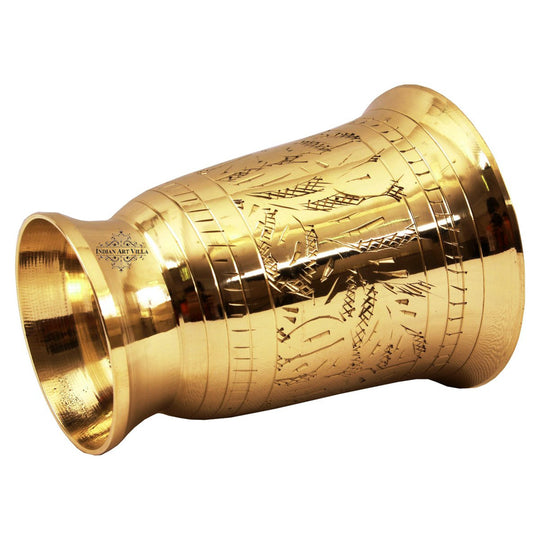 Intricate brass glass with detailed leaf embossing, a stunning piece from Indian Art Villa to elevate any space.