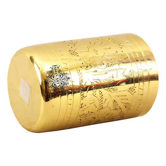 Pure Brass Glass with Embossed Flower Design - 300ml